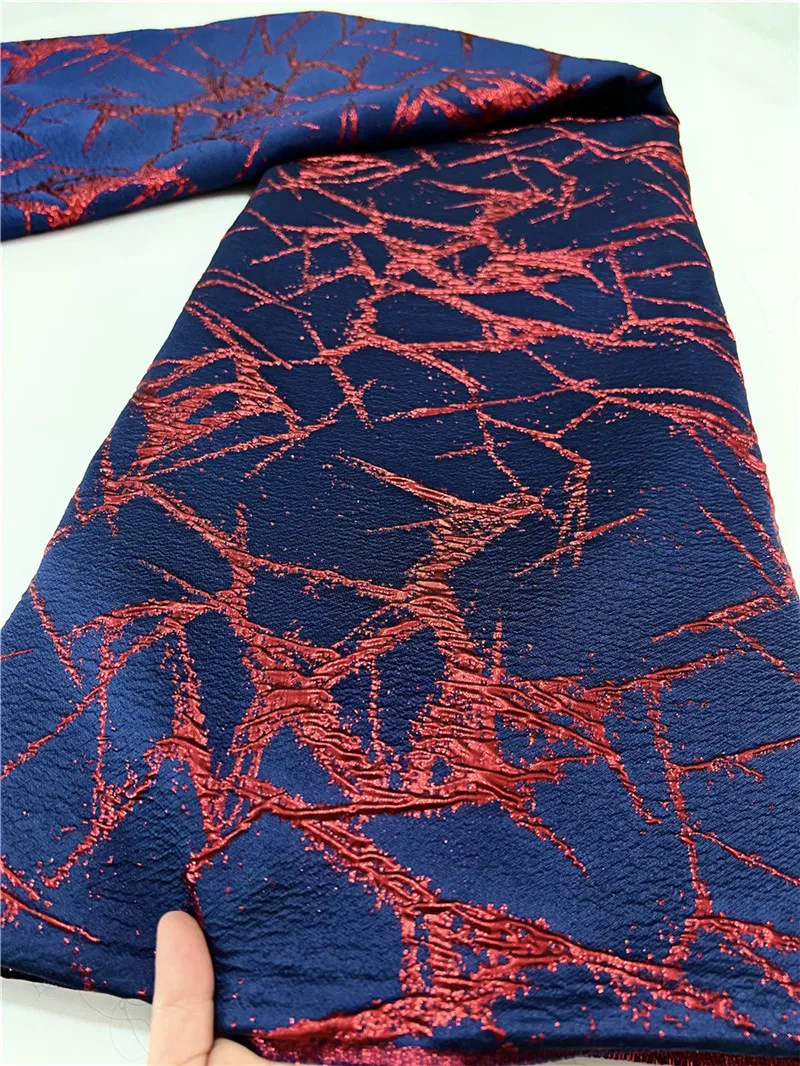 Blue Brocade Fabric Damask Jacquard Lace 5Yard African Gilding Floral Material Brocard Tissu Dentelle Africaine For Dress DJB34
