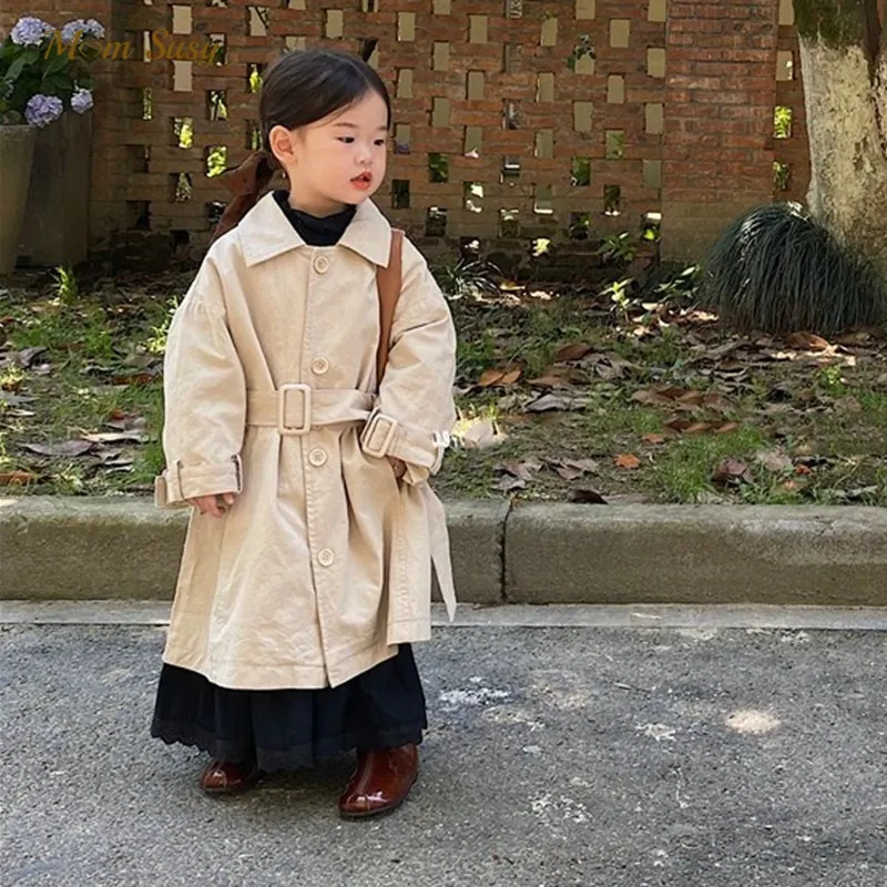 

Fashion Baby Girl Boy Cotton Trench Jacket Long Infant Toddler Windbreak Coat Khaki Spring Autumn Child Dust Coat Clothes 1-7Y