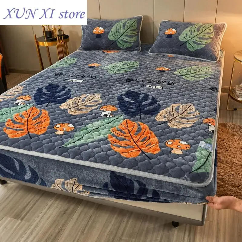 

New Velvet Fitted Sheet 90x200 Thicken Bedsheet for Home Warm Mattress Cover Queen Size fundas de (Pillowcase Need Order)
