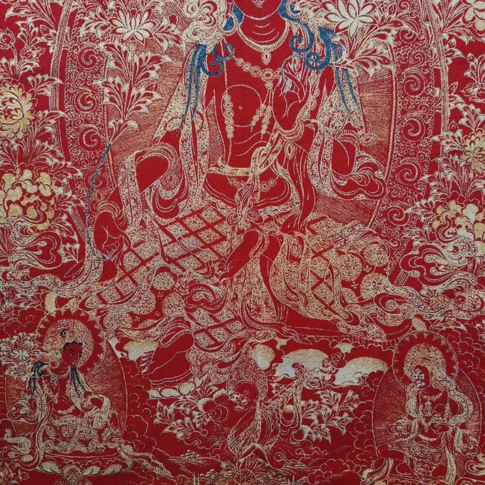 Tibet Tibetan Cloth Silk Red Tara Guanyin Kwan-yin Tangka Thangka Painting