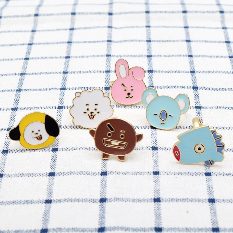 Kawaii Cartoon Bt21 Small Animal Brooch Cute Tata Cooky Chimmy Fan Support Badge Girl Clothing Pin Accessories Birthday Gift