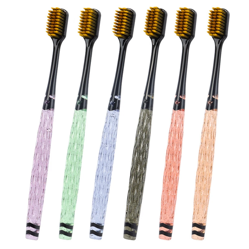 2/6 pcs Colorful Crystal Handle Toothbrush Soft Bristle Teeth Whitening Family Toothbrushes Dental Oral Care Travel Essentials