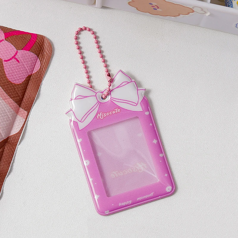 PVC Bow Sweet Card Holder 2 Inch Photo Pocket Idol Photo With Keychain Photocard Protector Photo Frame INS Style DIY Card Holder