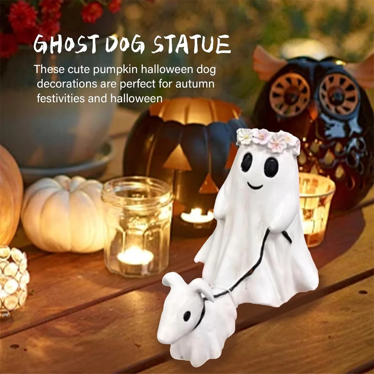 Halloween Ghost Walking Dog Statue，Halloween Ghost Dog Statues, Spooky Ghost Dog Halloween Figurine, Home Tabletop Decorations