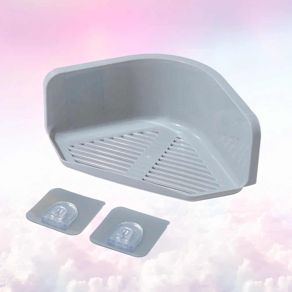 

2Pcs Wall Mount Storage Rack Durable Material Punch Free Draining Triangle Frame Ideal Bathroom Kitchen Shelf