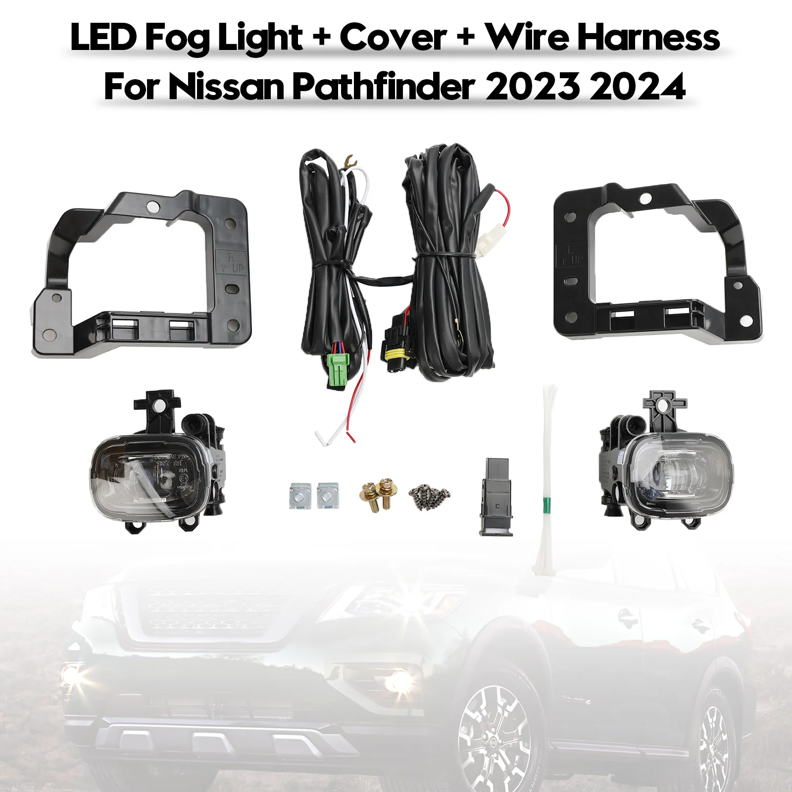 Artudatech Front Bumper LED Fog Light + Cover +Wire Harness For Nissan Pathfinder 2023 2024