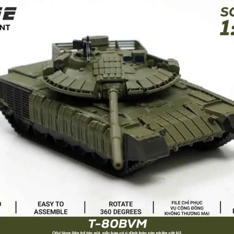 3D Printed T-80BVM Tank Model, 1:72 Scale Static Military Armored Vehicle for Diorama Sand Table, Collectible Gift for Men