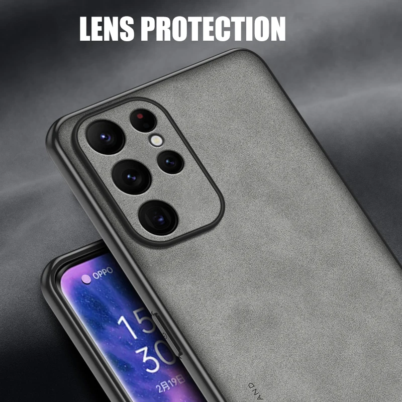 Case for Samsung Galaxy S25 Ultra Protect  Lens Lambskin Leather Shell Coque S24 Ultra Cover TPU Soft Bumper Shockproof Funda