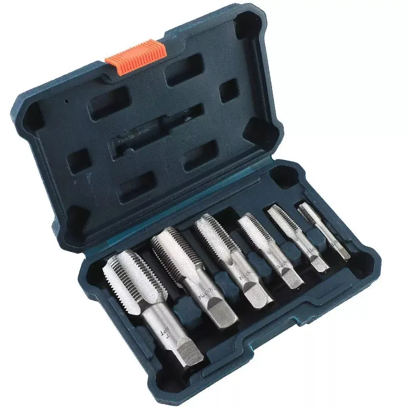 6Pcs Carbon Steel NPT Pipe Tap Set Precision Hand Thread Tool Plumbing Threading Tap Kit