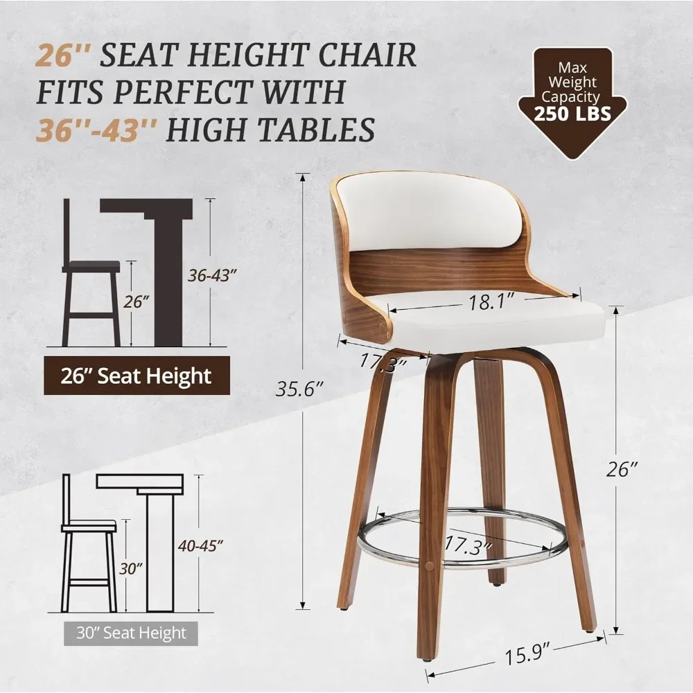 Chaises de bar à percussion avec dossier solide, finition brochure et siège en similicuir, tabouret de bar recommandé par le comptoir, piste de bar OL, ensemble de 3, 26 po