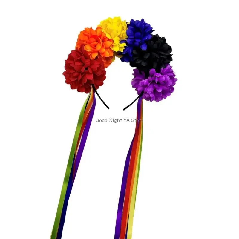 Floral hairband arco-íris cabelo hoop halloween borlas decorativas role play traje bailes formatura festa ao