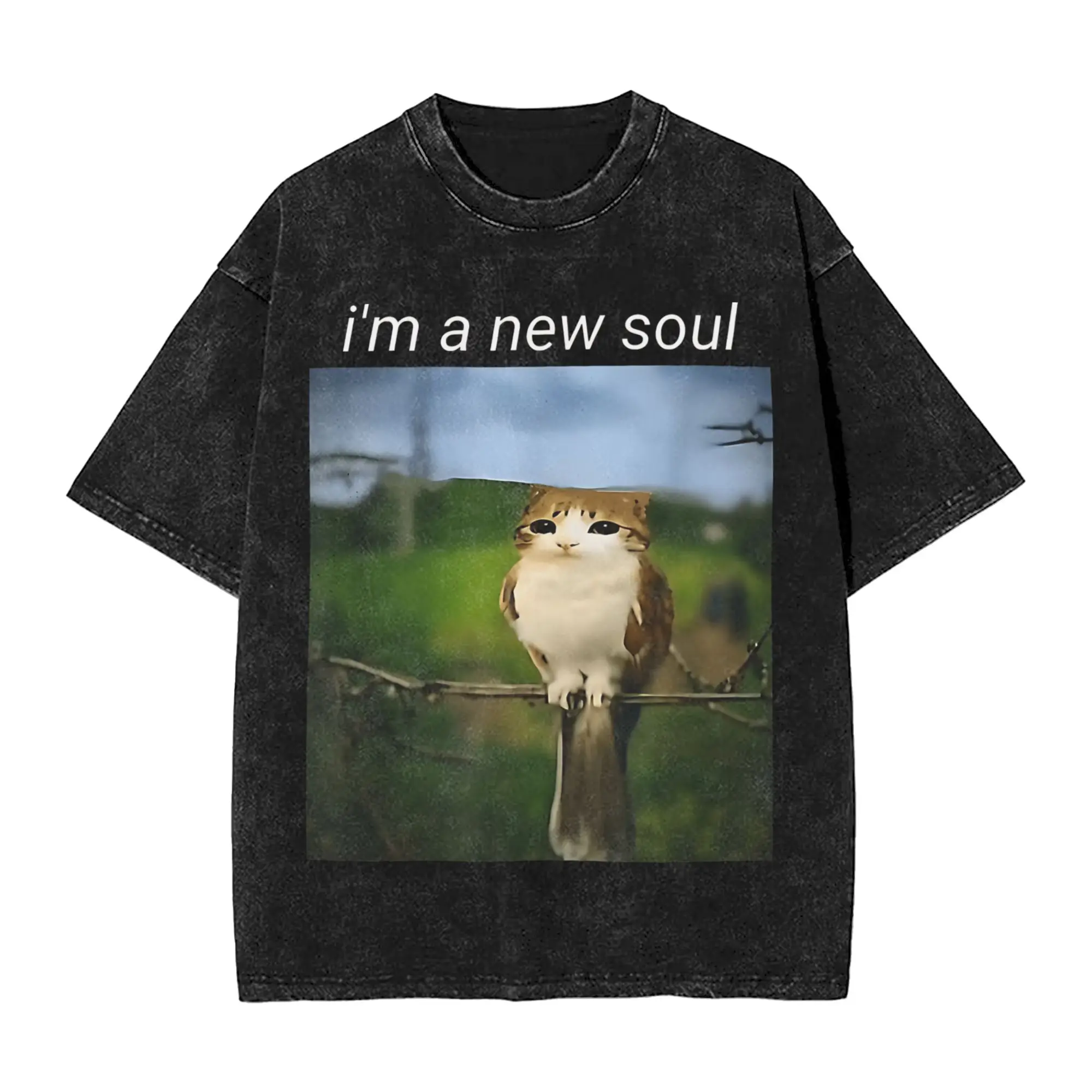 Casual Funny Meowl Meme Cat Owl Meme Brainrot Gen Alpha Meme T-Shirt Men Cotton Washed T Shirts  Short Sleeve Tee Shirt Gift
