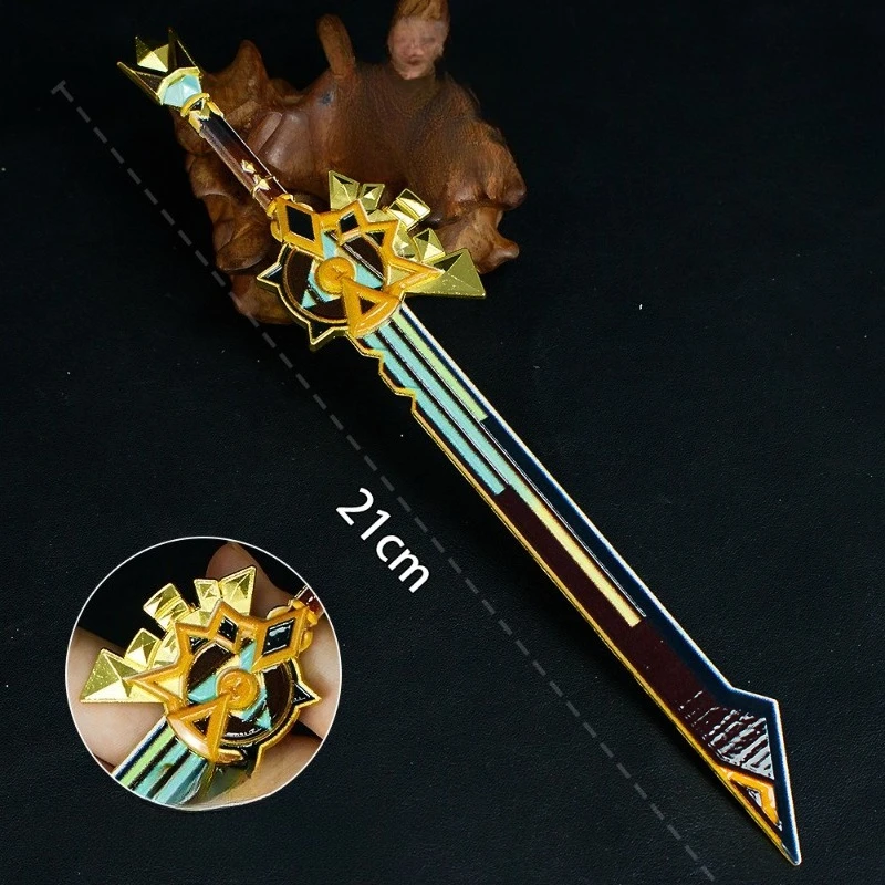 Genshin-periféricos de juego de impacto, 21cm/8,27 pulgadas, Rock Peak Patrol Song, arma de Metal, modelo de aleación, adorno COS, colección de juguetes sin cortar para niño