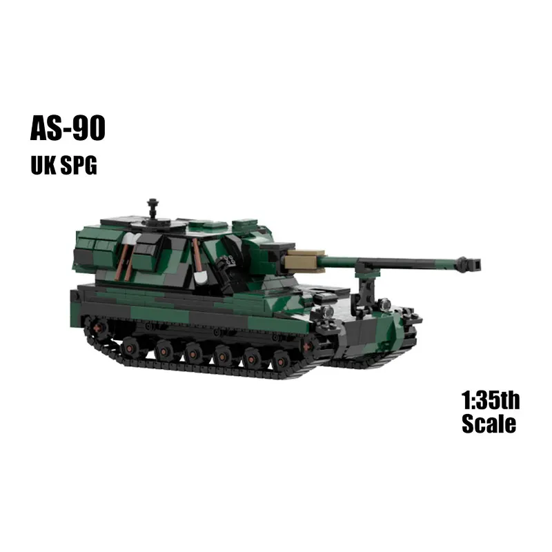 2024 New Building Blocks WW II Military Weapon AS-90 UK SPG 1:35 Scale DIY Model Puzzle Education Brick MOC Toys Birthday Gift