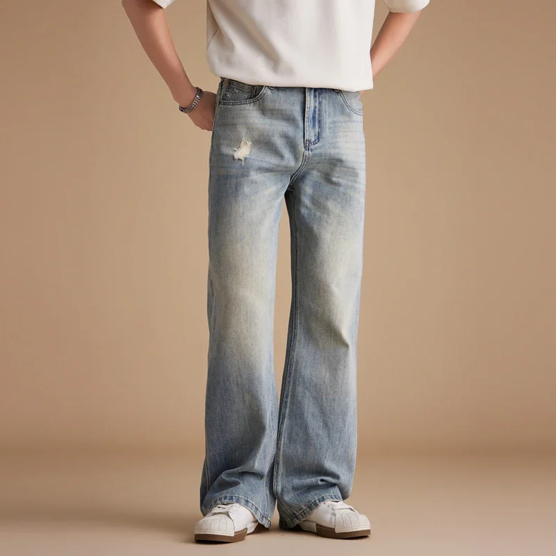 

Мужские прямые джинсы Cityboy, мужские уличные модные свободные повседневные винтажные рваные потертые джинсовые брюки