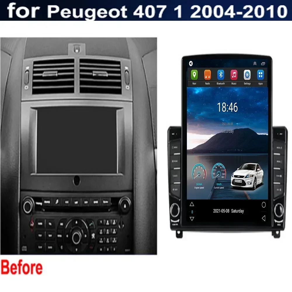 For Tesla Style 2 Din Android 13 Car Radio For Peugeot 407 1 2004-2010 Multimedia Video Player GPS Stereo Carplay DSP Camera RDS