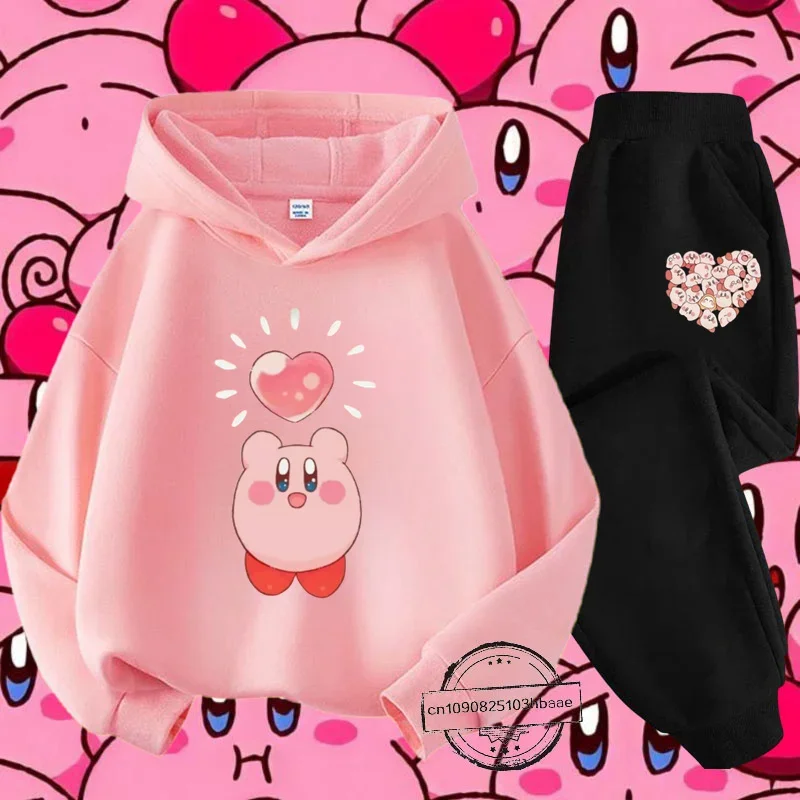 Kirby Autumn and winter long sleeve new children\'s cartoon cartoon printed hoodie set girls Harajuku casual style sweatshirt top