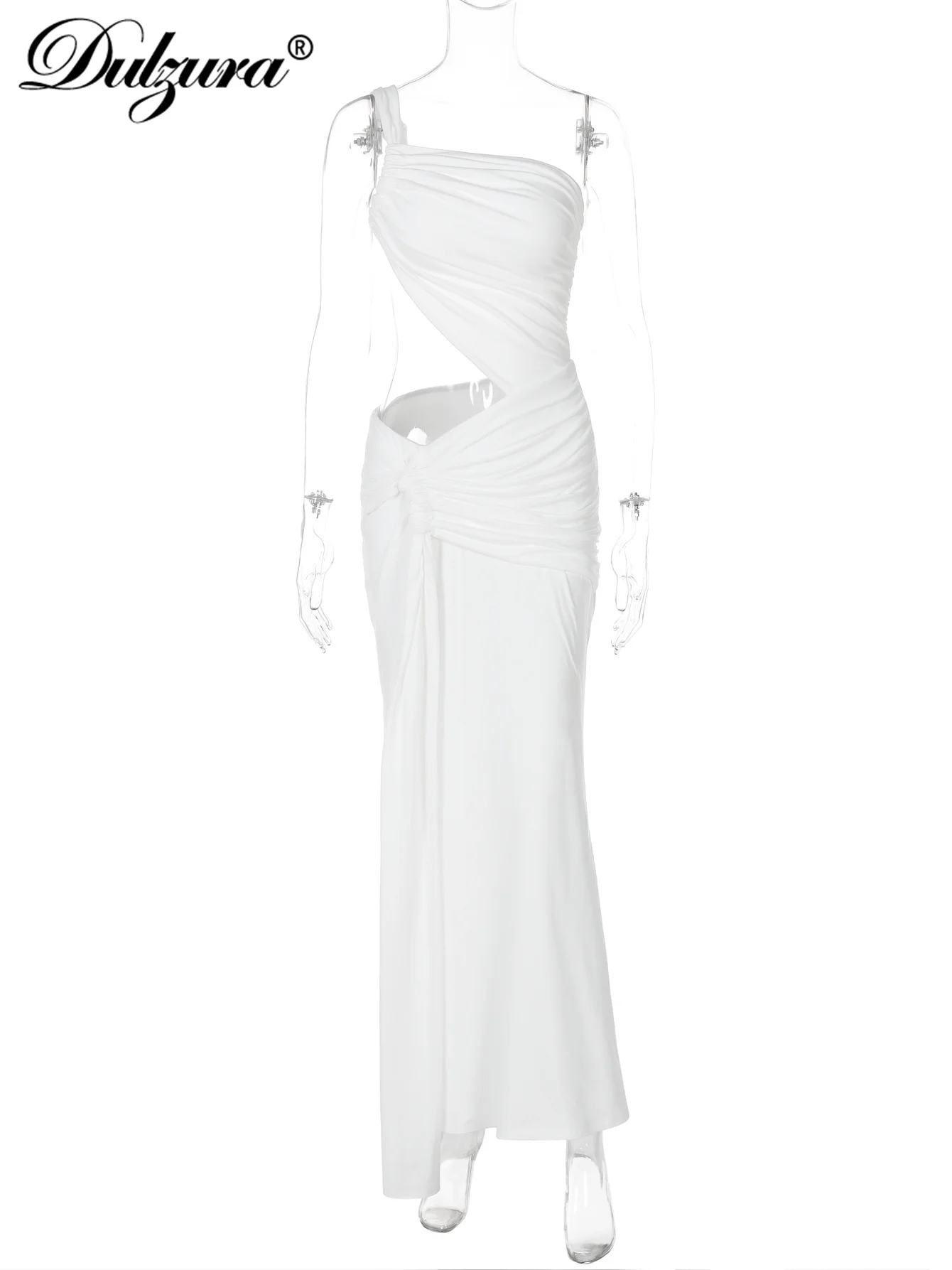 Dulzura One-Shoulder-Maxikleid, ärmellos, rückenfrei, figurbetont, ausgeschnitten, gerüschtes Band, solides, sexy, lässiges langes Kleid, Party-Club-Outfit