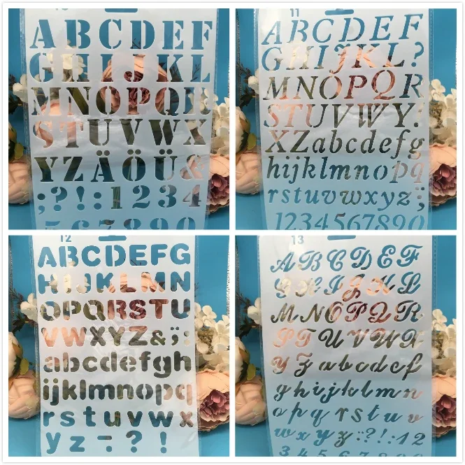 New 4Pcs/Lot 27cm Alphabet Letters DIY Craft Layering Stencils Painting Scrapbooking Stamping Embossing Album Card Template