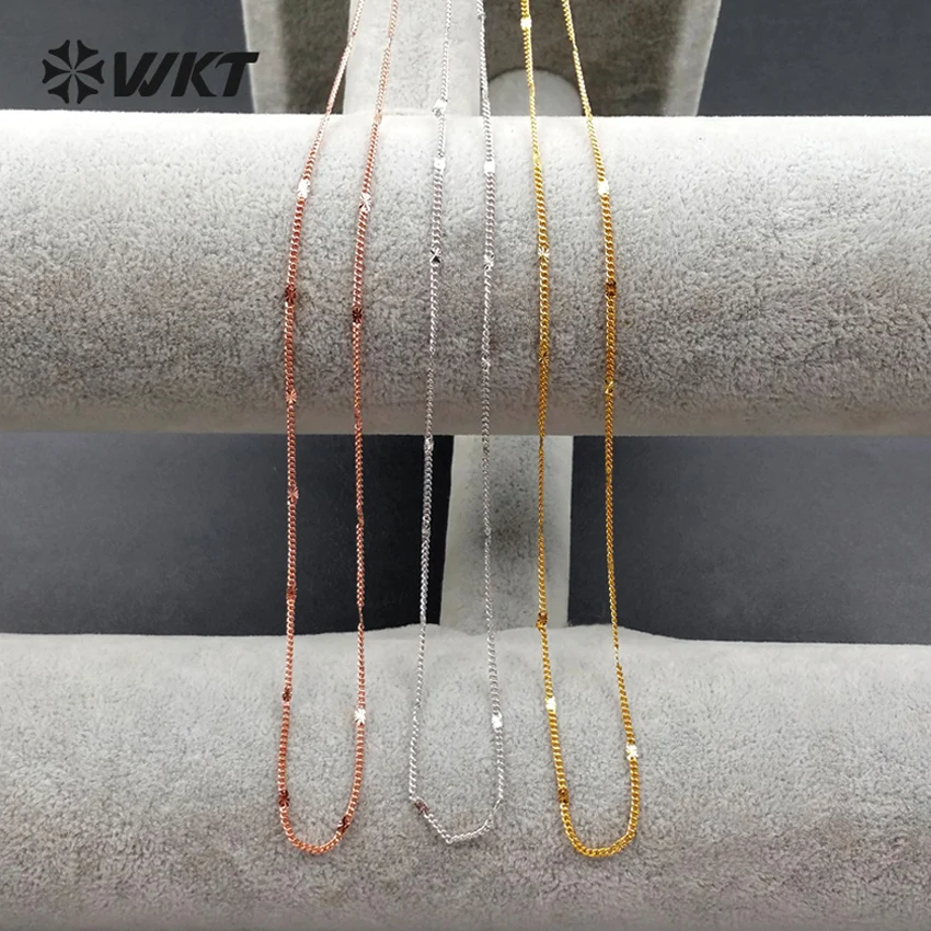 WT-N1045 Wholesale Clasp Beads Stellalite Chain Necklace 18 Inch Long Brass Handmade With Gold/Silver Plated Simple Style