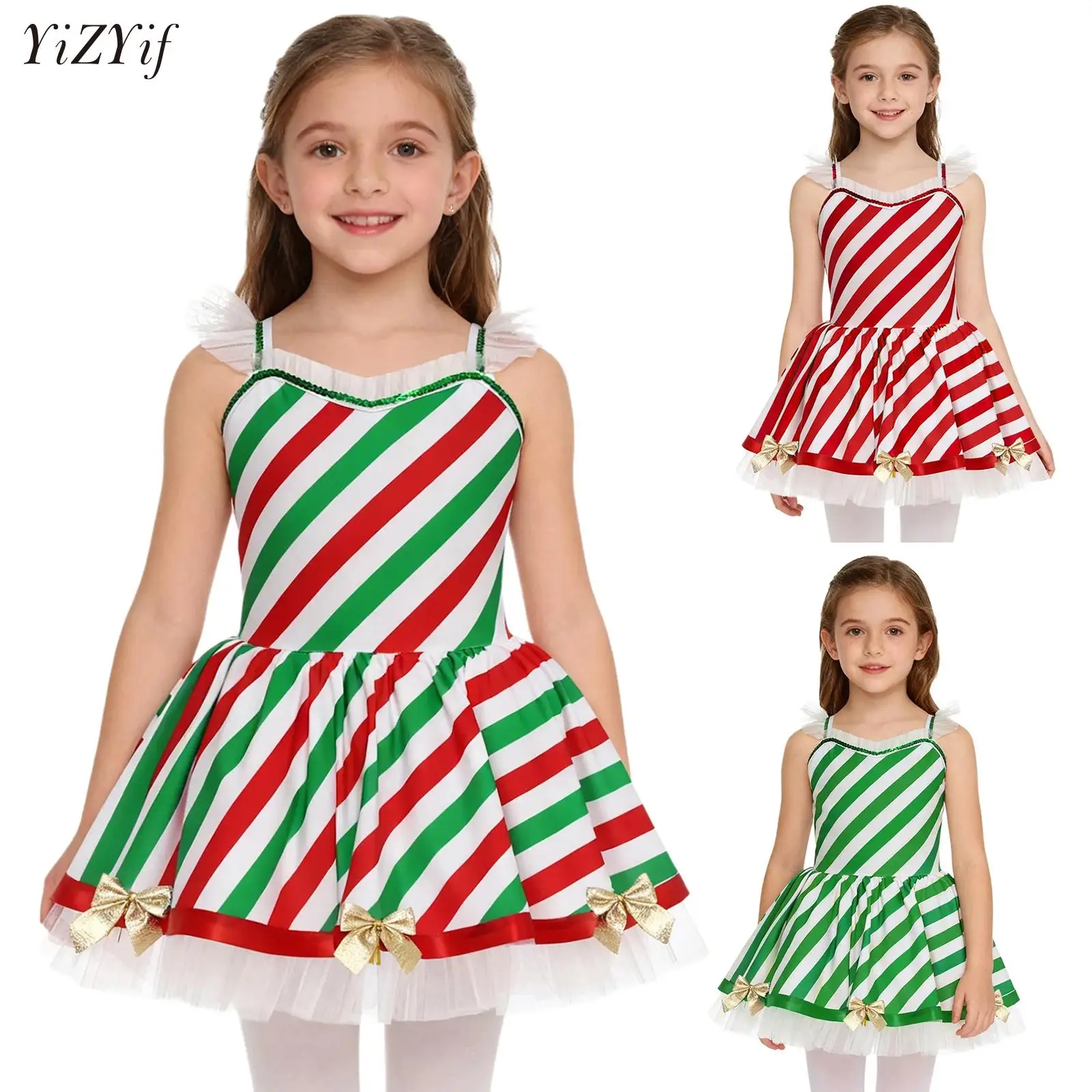

Teen Candy Cane Figure Skating Gymnastic Leotard Tutu Dress Girls Mrs Santa Claus Cosplay Costume Christmas Fancy Dress Up
