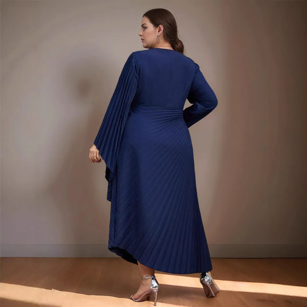 Abito turco musulmano di grandi dimensioni 3XL Gonna lunga Abaya da donna Abito a pieghe asimmetrico tempestato di diamanti mediorientale