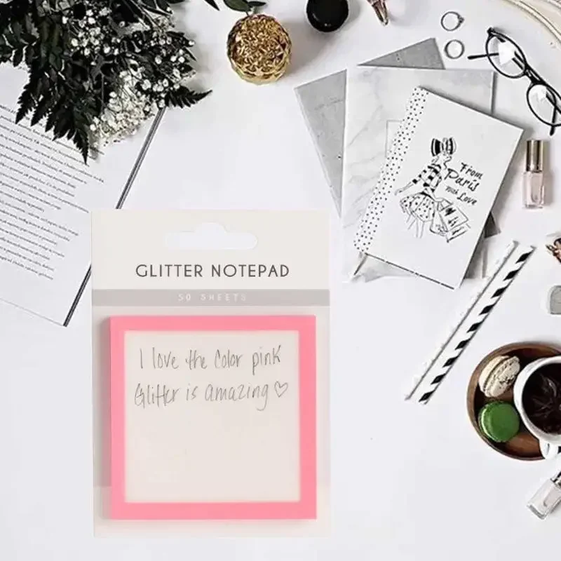 Notas pegajosas com glitter, notas pegajosas transparentes, notebooks criativos de escritório, suprimentos de estudo, presentes perfeitos para retornar à escola