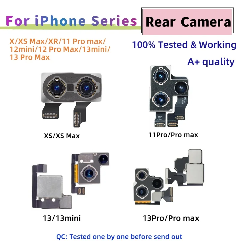 Rear Camera For iPhone Xs 11 12 Pro Max Back Camera Rear Main Lens Flex Cable Camera For iphone X XR XS MAX 13 14 Pro Max Tested