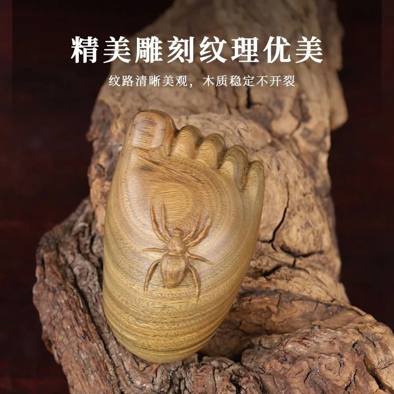 Green Sandalwood Hand Carved Happy Contentment Figurine Desk Ornament Scholar Study Solid Wood Unpainted Tea Pet Car Decor Gift