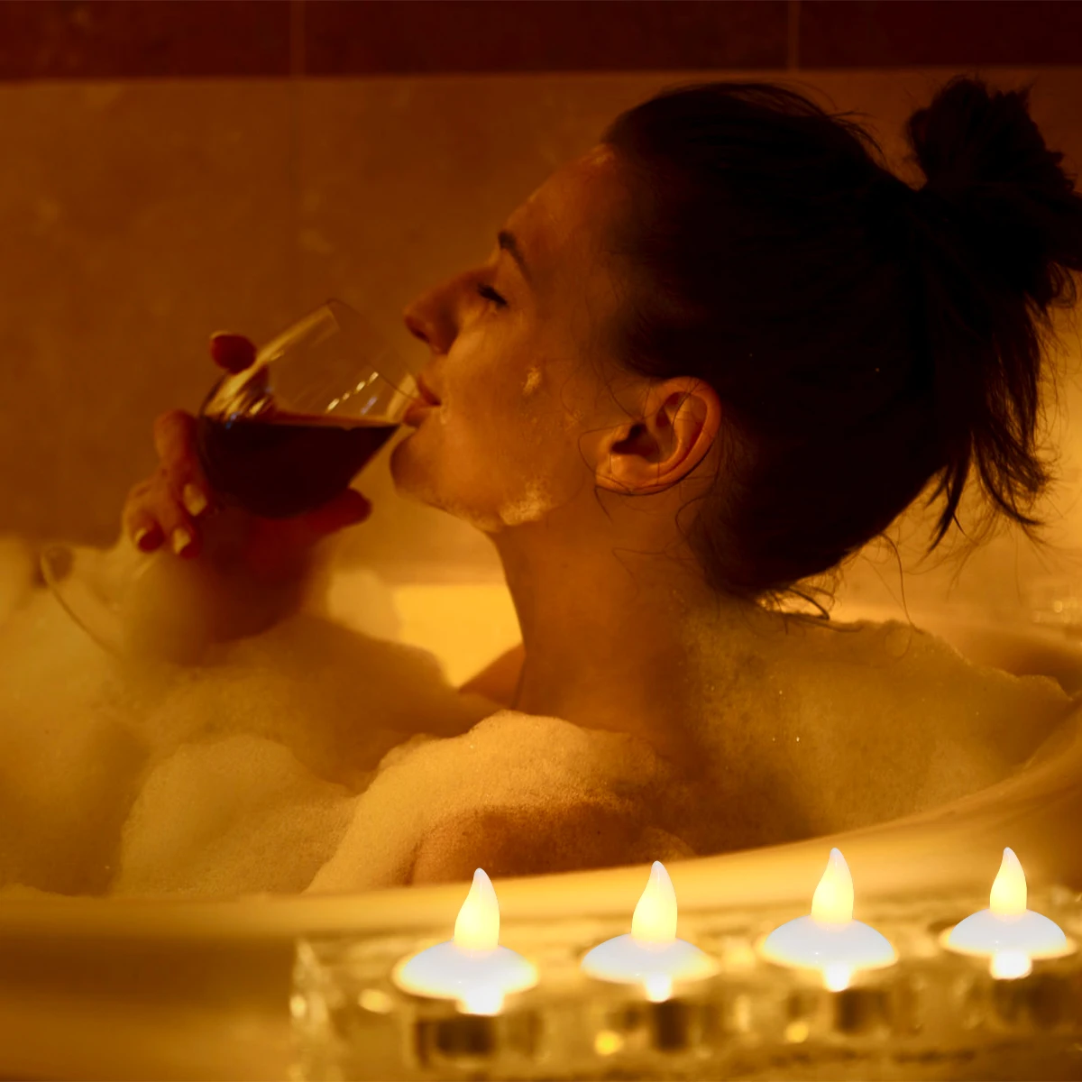 12 Uds. Luz LED tipo vela, lámpara flotante con sensor de agua, sin llama, parpadeante, candelita, lámpara de utilería, luz de vela con batería