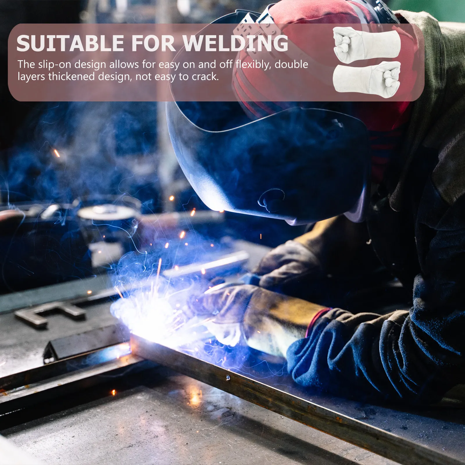 

1 пара термостойких сварочных перчаток из воловьей кожи, двухслойные утолщенные защитные перчатки для сварки, гриля, приготовления пищи в духовке