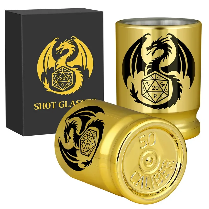 

50 Caliber Bullet Shot Cups Golden Gaming Dragon Pattern Plastic Shot Glasses for Wedding Party Kitchen Club Bar Accessory