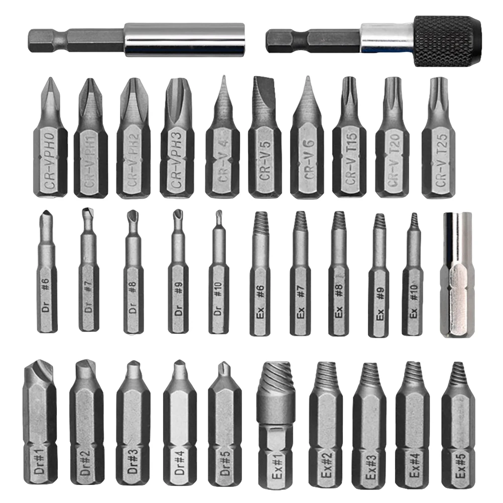

33pc 33 in 1 Damaged Screw Extractor Kit Counter Drill Bits Extractors Bits PH0 PH1 PH2 4mm 5mm 6mm Extension