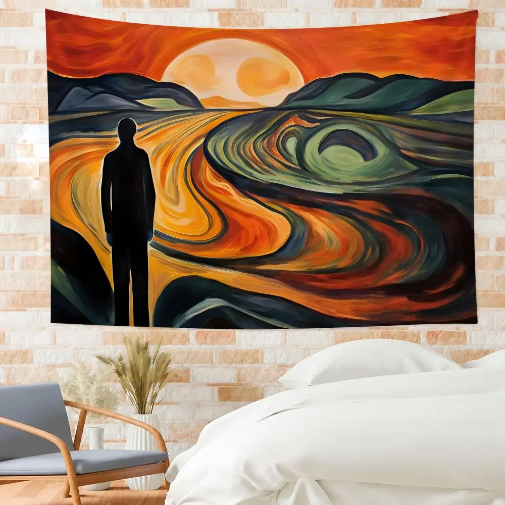 Edvard Munch Tapestry House Bedroom Living Bar Garden Microfiber Decoration Background