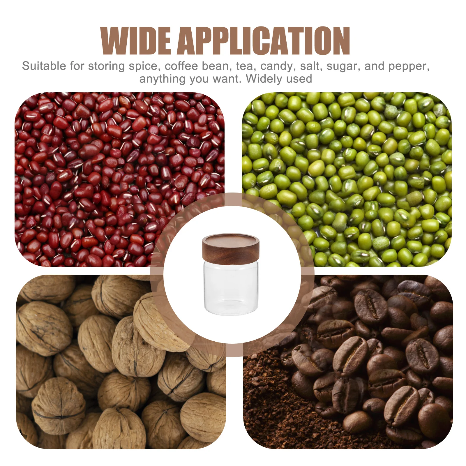 

Glass Storage Jar Wood Lid Airtight Coffee Beans Canister Kitchen Sealed Container for Tea Sugar Grains Snacks Food Storage