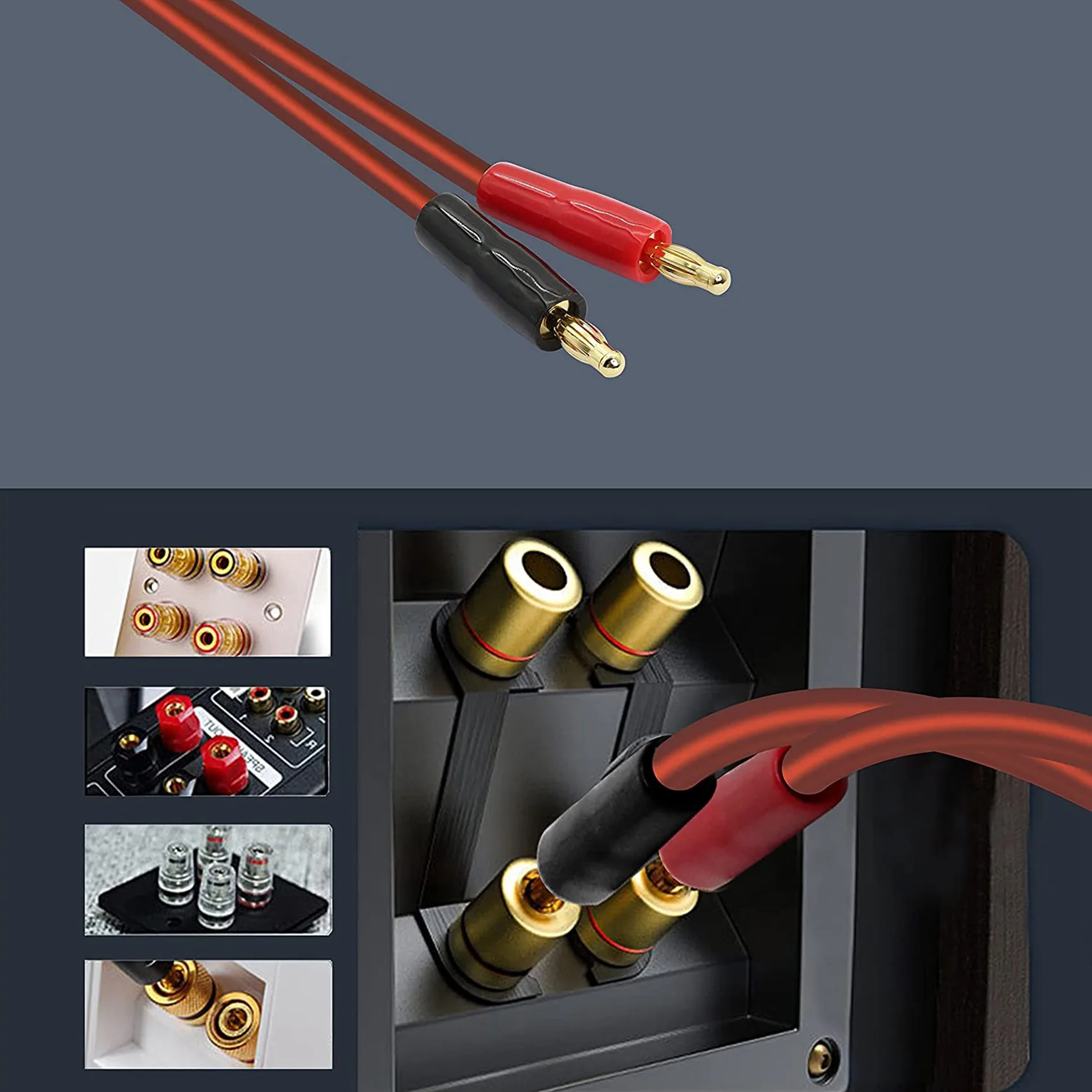 6.35mm 1/4 TRS to Banana Plug Speaker Cable, 6.35mm 3 Pole Speaker Cable with 4mm Banana Plug 2Pcs OFC HiFi Speaker Wire F