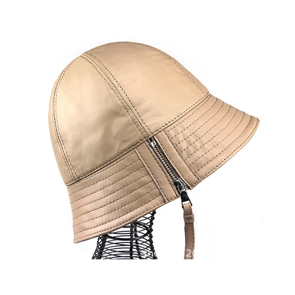 Fashion Genuine Leather Bucket Hat Sheepskin Fishing Cap Foldable Hiking Hat Hip-Hop Street Waterproof Hats For Women And Men