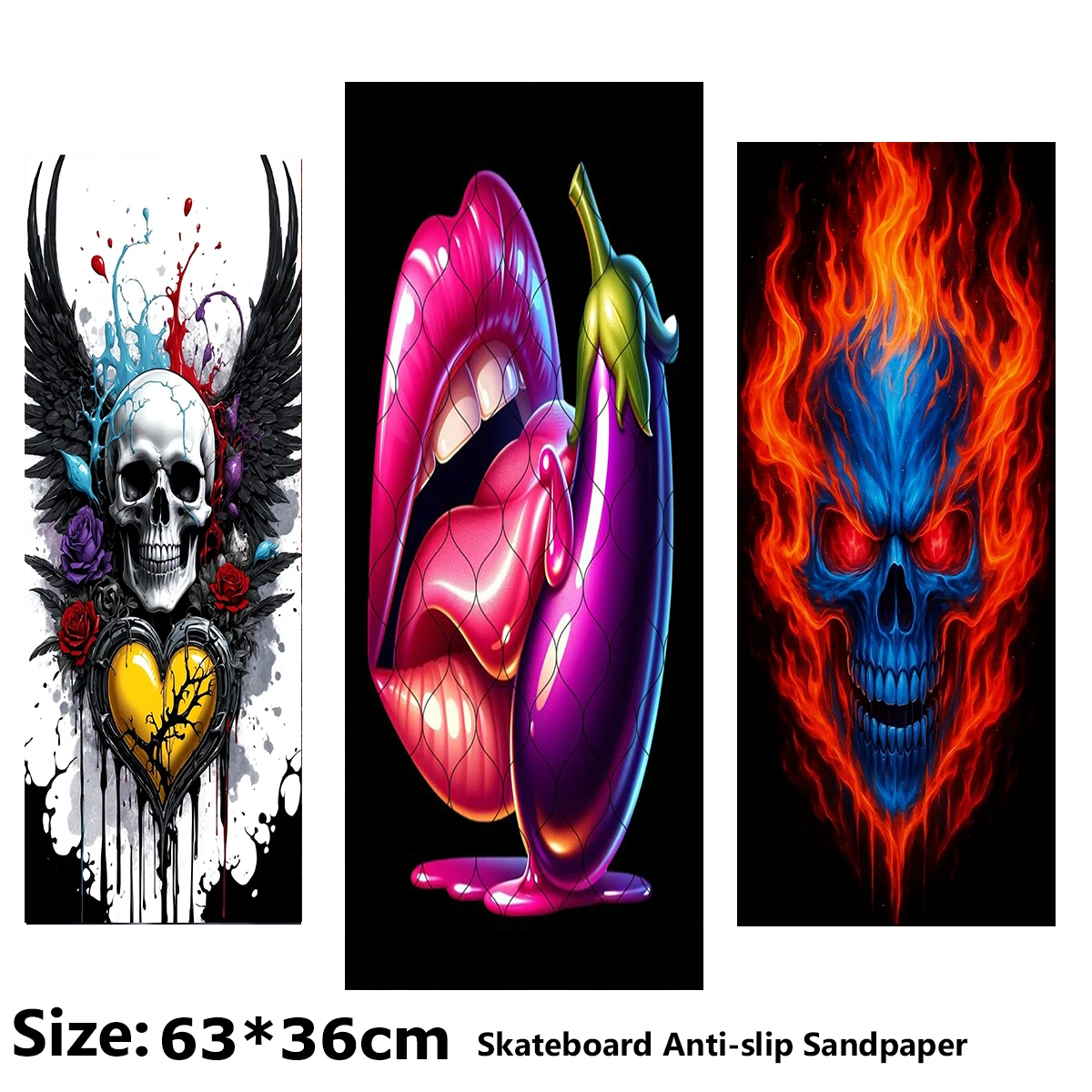 

Love Skull Purple Eggplant Big Lips Pattern Electric Scooter Anti-slip Sticker Sandpaper Skateboard Grip Tape Sheet 63*36cm