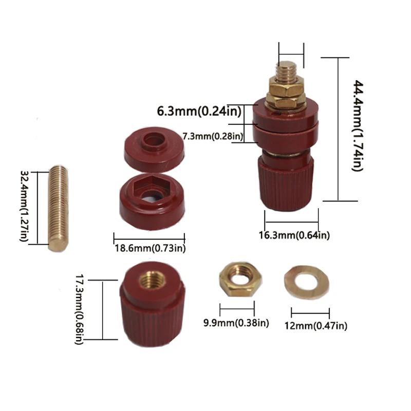 【5-1PCS】Binding Post M6 Thread 333 Type Brass Binding Post For Welding Machines Pure Copper Terminal Inverter Round Terminal