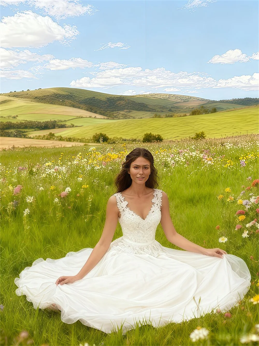 طوكيو مخصص الأبيض ألف خط فساتين الزفاف أنيقة الخامس الرقبة بلا أكمام زي العرائس 2025 عودة البريدي ذيل محكمة فساتين الزفاف #3