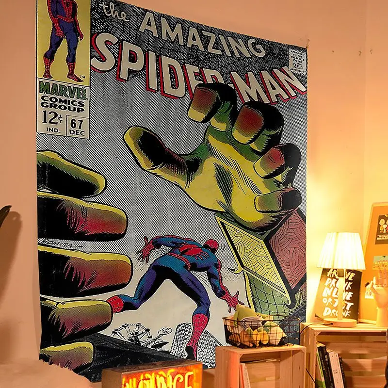 Marvel Spiderman Canvas Hanging Mat Printed Kids Room Wall Decor Cartoon Spider Man Background Cloth Tapestry Home Wall Decor