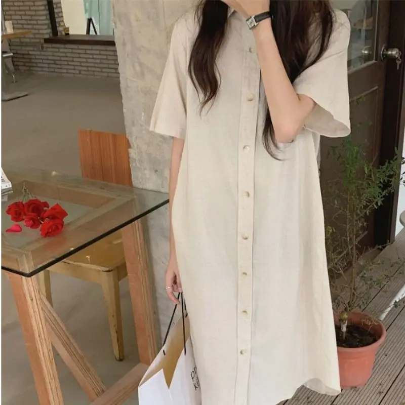 Loose Cotton and Linen Dress, New Spring and Summer Niche Mid Length Skirt, This Year's Popular Skirt, Shirt Skirt for Women