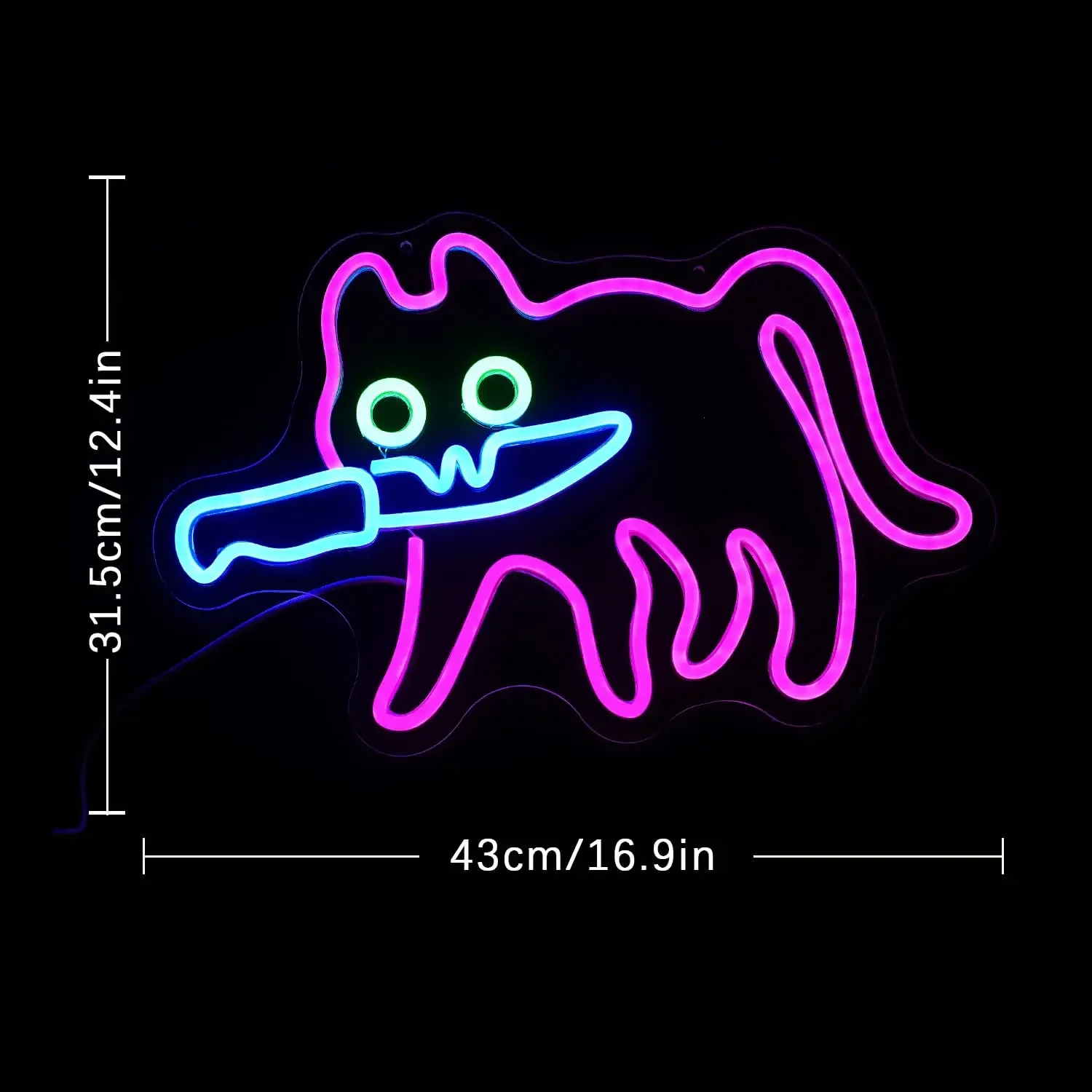 Sneaky Cat Neon Sign for Wall Decor Knife Neon Light Adorable LED Neon Sign for Bedroom Zoo Cat Cafe Cat House Store Restaurant