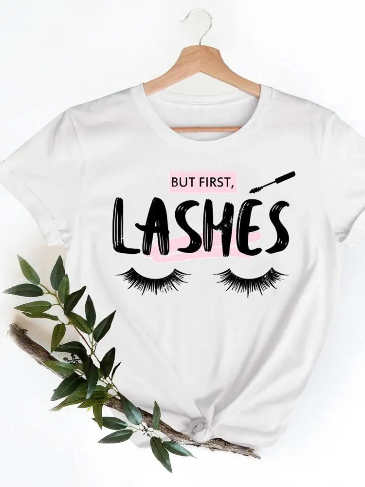 Casual Ladies Print T-shirts Clothing Short Sleeve Clothes Fashion Eye Lashes Letter Trend Summer Women T Female Graphic Tee