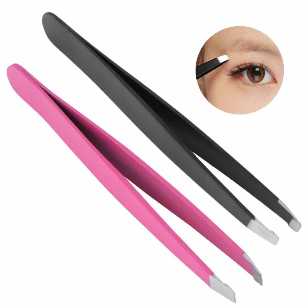 1Pc Eyebrow Tweezer Stainless Steel Professional Flat Tip Tweezers For Hair Removal Face Eyes Makeup Tool