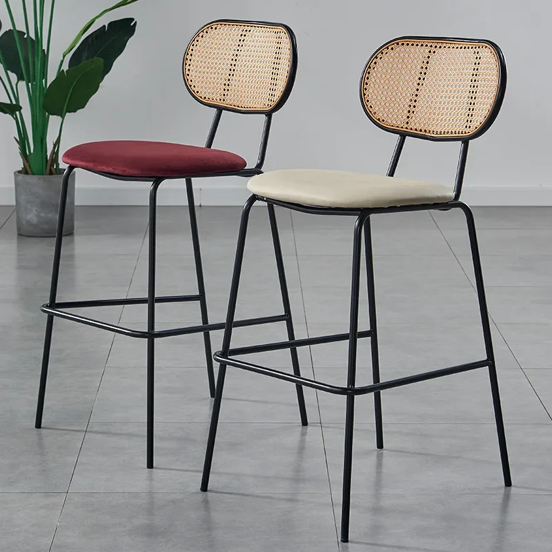 

Прочный скандинавский современный простой барный стул с ротанговой спинкой, высокий стул с мягкой обивкой для дома, кафе, бара