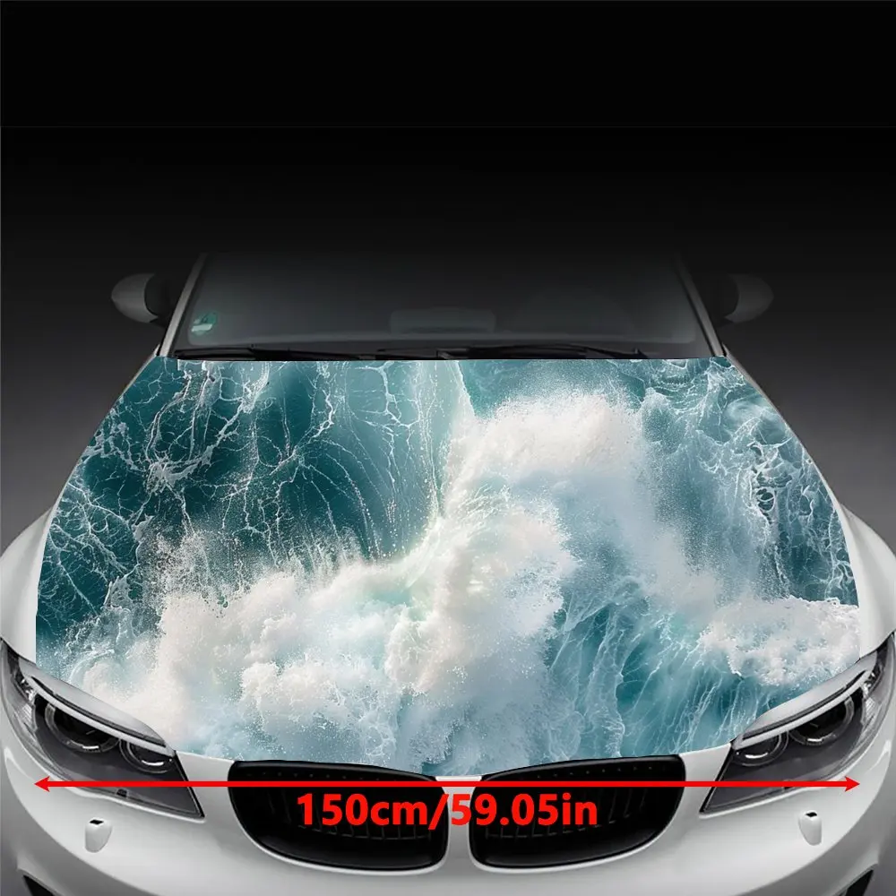 Surging White Sea Waves Print Car Hood Wrap Color Vinyl Sticker Truck Graphic Bonnet DIY Auto Accessories Decoration Decal Gift