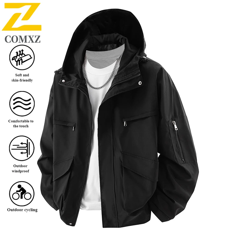

EiAO Jacket Workwear Hoodie Men Women Oversized Utility Waterproof Windproof Streetwear Coat for Hiking Camping Fishing 2025