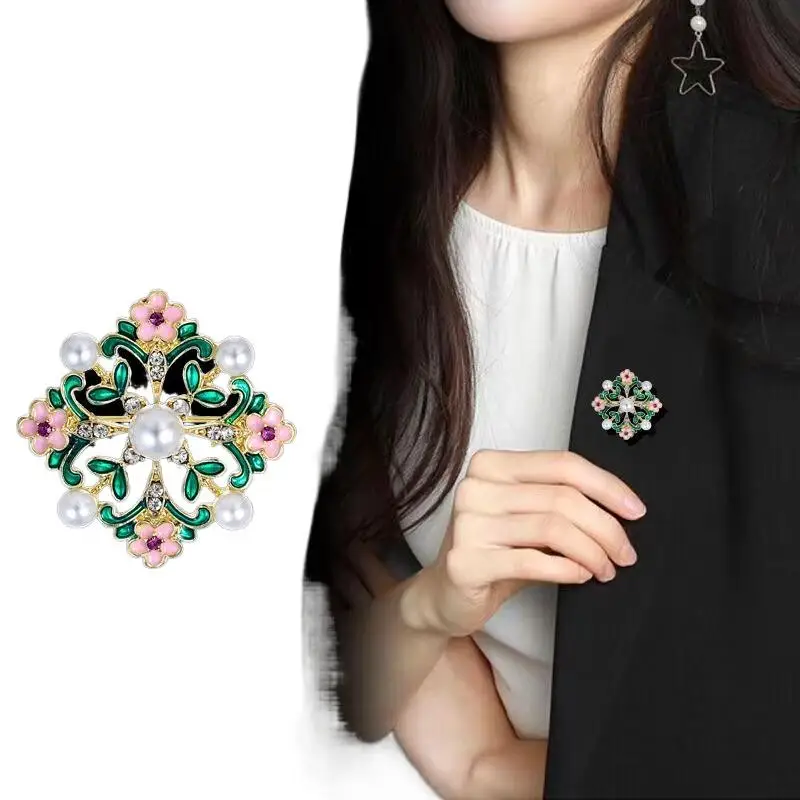 موضة بالتنقيط النفط اللؤلؤ زهرة دبابيس جوفاء للنساء الملابس معطف اكسسوارات الحفلات الهدايا #2