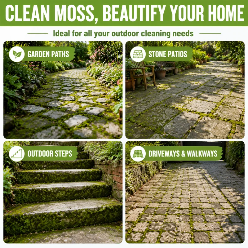 KJM Moss Cleaner Spray 60ml Outdoor Patio Algae Green Stain Remover For Pavers Concrete Steps Garden Paths And Tiles